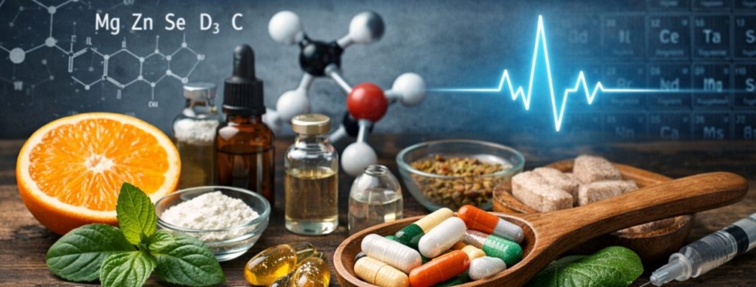 Orthomolekulare Medizin mit Vitaminen, Mineralstoffen und Mikronährstoffen – symbolische Darstellung biochemischer Therapieansätze