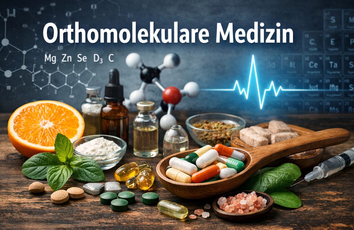 Orthomolekulare Medizin mit Vitaminen, Mineralstoffen und Mikronährstoffen – symbolische Darstellung biochemischer Therapieansätze