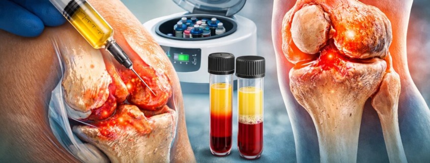 PRP-Behandlung bei Arthrose: Injektion von plättchenreichem Eigenblut in ein entzündetes Kniegelenk zur biologischen Therapie