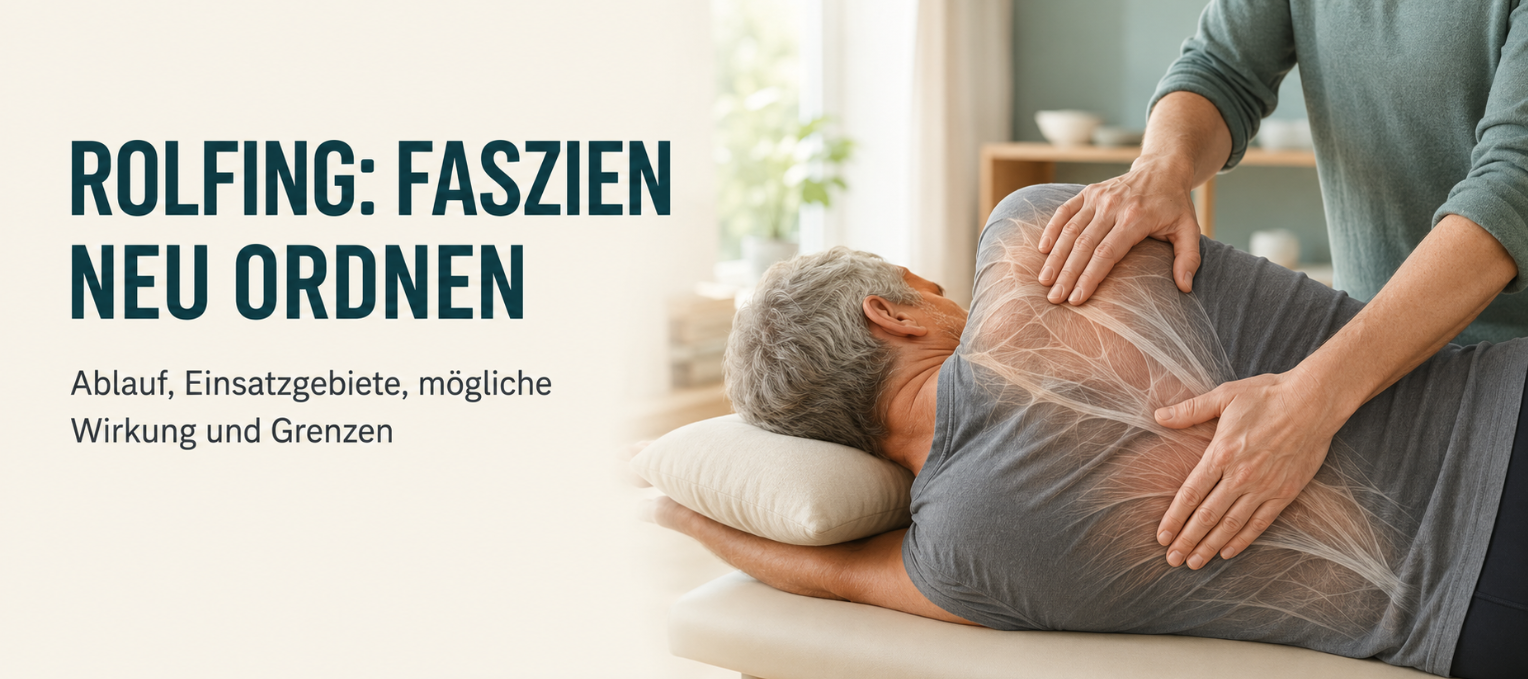 Rolfing-Behandlung mit manueller Faszienarbeit am Rücken eines Patienten