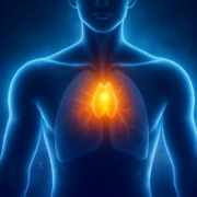 thymus-organ Leuchtende Thymusdrüse im menschlichen Brustkorb – medizinische Illustration mit vitaler Immunaktivierung