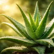 aloe Aloe-vera-Pflanze in natürlicher Umgebung, grüne fleischige Blätter mit Gel, Symbol für Heilpflanze und äußerliche Anwendung.