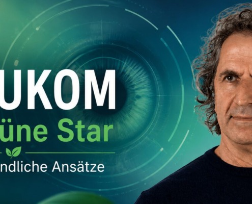 René Gräber vor einer stilisierten Augeniris zum Thema Glaukom, Grüner Star und naturheilkundliche Behandlungsansätze.